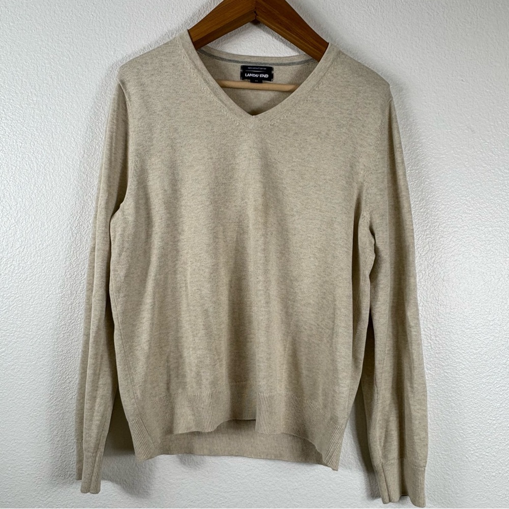 Lands' End Men's Beige V-Neck Sweater